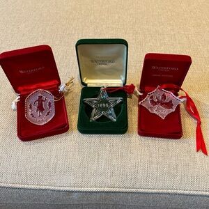 Waterford Crystal Ornaments 1995 Lot of 3 Drummer, Star, Trumpet Angel